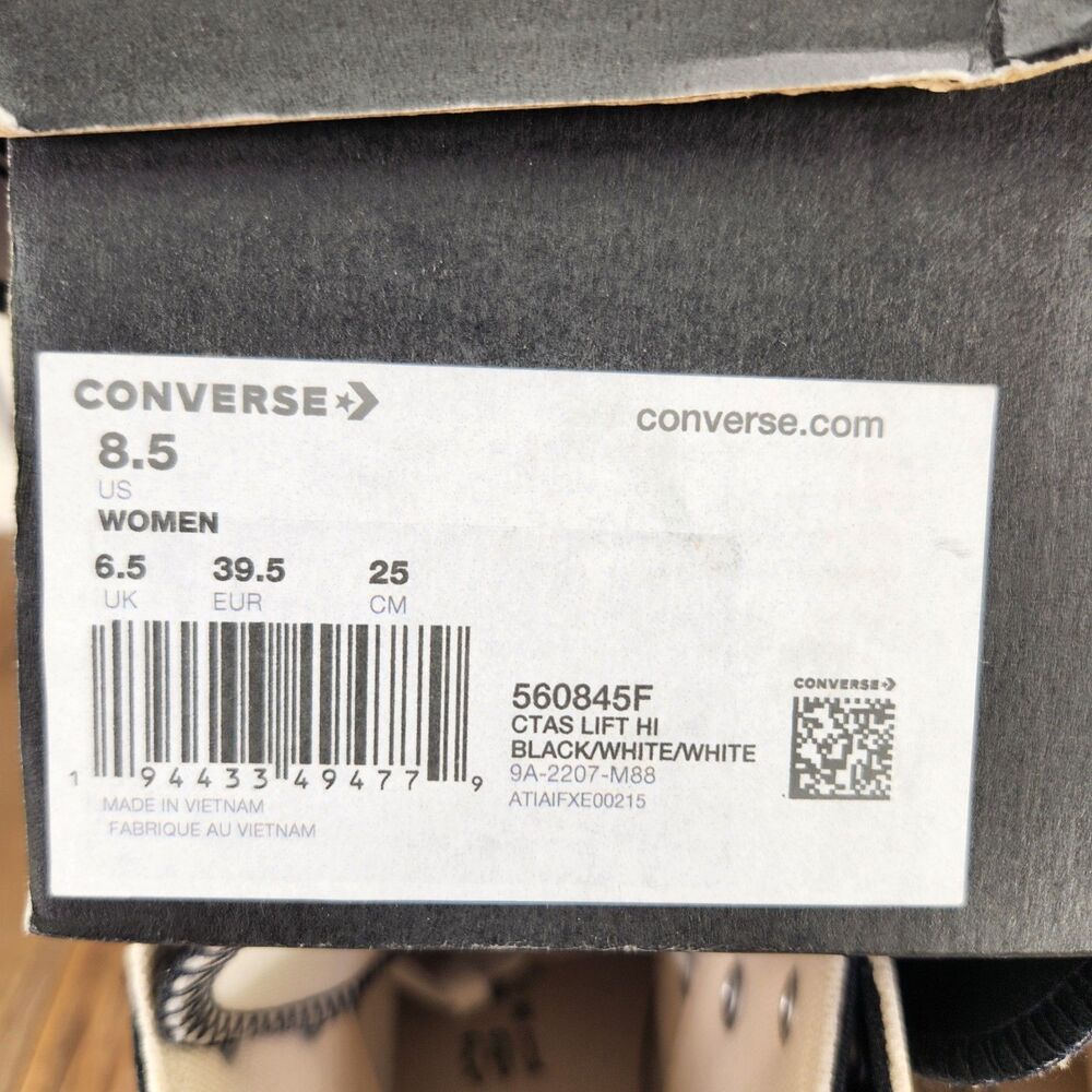 Converse CTAS Lift Hi Platform Sneakers Womens Sz 8.5 Black White Shoes 560845F - Picture 11 of 11